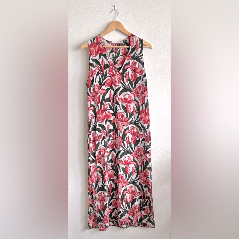 Equipment 100% Silk Pink Floral Shift Midi Dress Size XS